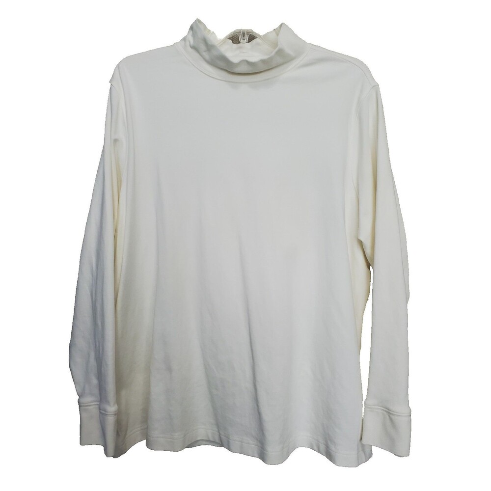 Lands' End Off-White Mock Neck Cotton Long Sleeve Top Size 2X